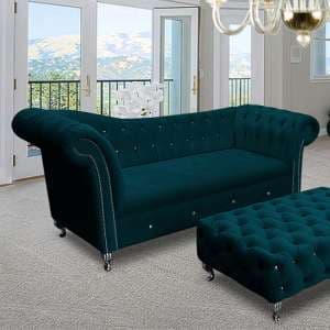 Izu Plush Velvet 3 Seater Sofa In Emerald - UK