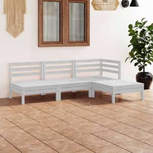 Jaclyn Solid Pinewood 4 Piece Garden Lounge Set In White - UK