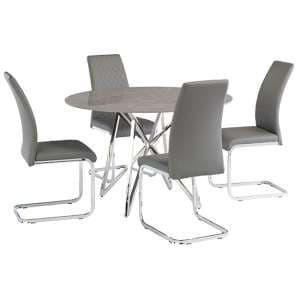 Jadzia 120cm Grey Marble Dining Table 4 Huskon Grey Chairs - UK