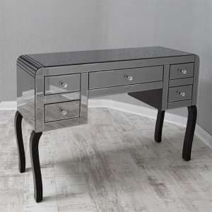 Jael Smokey Glass Dressing Table With 5 Drawers In Mirrored