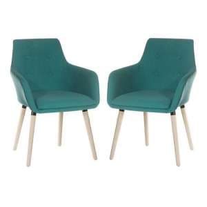 Jaime Fabric Reception Chair In Teal With Wood Legs In Pair
