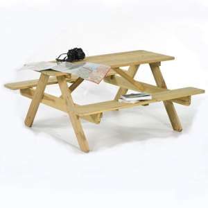 Jairo Wooden Picnic Table With 6 Seater Benches In Green Pine