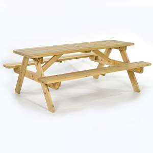Jairo Wooden Picnic Table With 8 Seater Benches In Green Pine