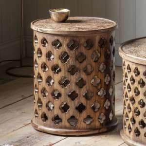Jalisco Round Wooden Side Table In Natural - UK