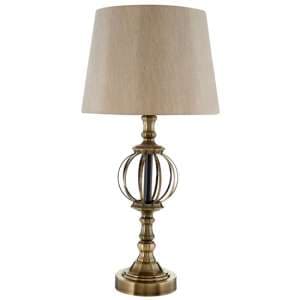 Jakaro Natural Fabric Shade Table Lamp With Antique Brass Base