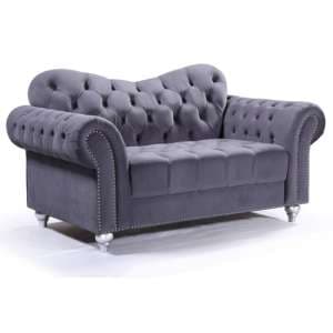 Jalen Plush Velvet 2 Seater Sofa In Grey