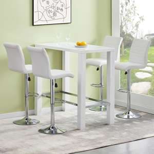 Jam Rectangular Glass White Bar Table 4 Ripple White Stools - UK
