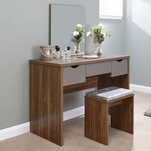 Elstow Wooden Dressing Table Set In Walnut And Grey