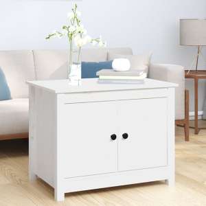 Janie Pine Wood Coffee Table With 2 Doors In White