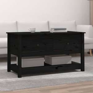 Janie Pine Wood Coffee Table With 2 Drawers In Black