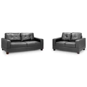 Jared Faux Leather 3 + 2 Seater Sofa Set In Black
