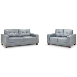 Jared Faux Leather 3 + 2 Seater Sofa Set In Grey