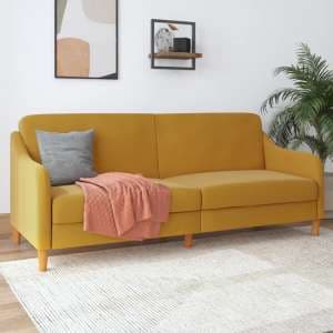 Jaspar Linen Fabric Sofa Bed With Wooden Legs In Mustard - UK