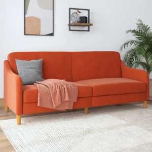Jaspar Linen Fabric Sofa Bed With Wooden Legs In Orange - UK