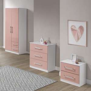 Ingrid 3Pc Bedroom Furniture Set In White And Pink High Gloss