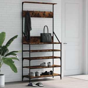 Jasper Wooden Clothes Rack With Shoe Storage In Smoked Oak - UK