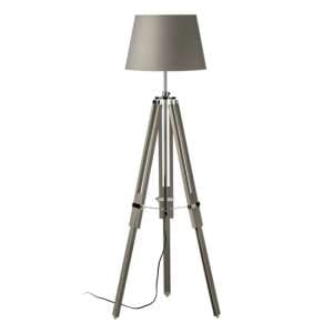Jaspro Grey Fabric Shade Floor Lamp With Wooden Tripod Base - UK