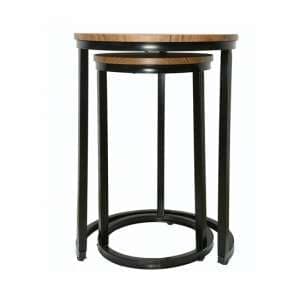 Jive Distressed Wooden Nest Of 2 Tables With Black Metal Frame