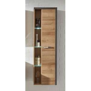 Java LED Wall Hung Storage Cabinet In Dark Cement Grey And Oak - UK