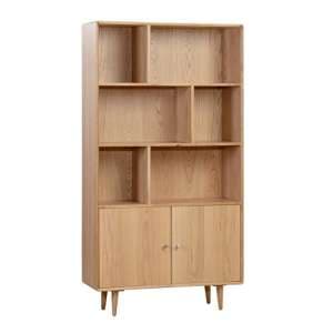 Javion Wooden Bookcase With 2 Doors In Natural Oak - UK