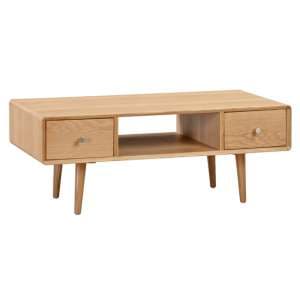 Javion Wooden Coffee Table With 2 drawers In Natural Oak - UK