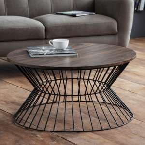 Jacarra Wooden Coffee Table In Walnut With Round Wire Base