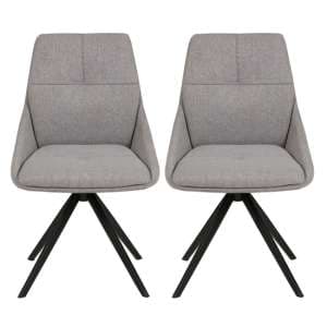 Jessa Light Grey Fabric Dining Chairs With Black Legs In Pair - UK