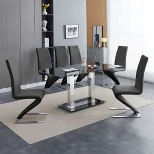 Jet Large Black Glass Dining Table With 6 Demi Z Black Chairs - UK