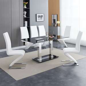 Jet Large Black Glass Dining Table With 6 Demi Z White Chairs - UK