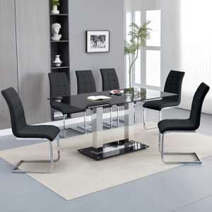 Jet Large Black Glass Dining Table With 6 Paris Black Chairs - UK