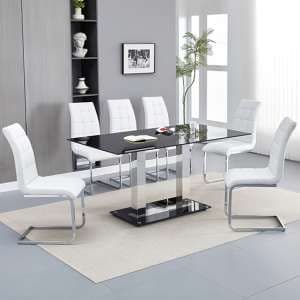 Jet Large Black Glass Dining Table With 6 Paris White Chairs - UK
