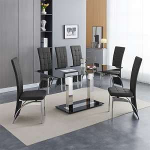 Jet Large Black Glass Dining Table With 6 Ravenna Black Chairs - UK