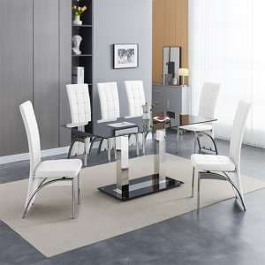 Jet Large Black Glass Dining Table With 6 Ravenna White Chairs - UK