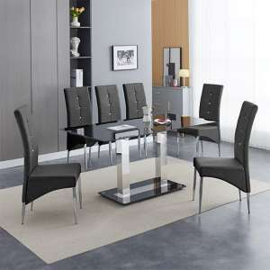 Jet Large Black Glass Dining Table With 6 Vesta Black Chairs - UK