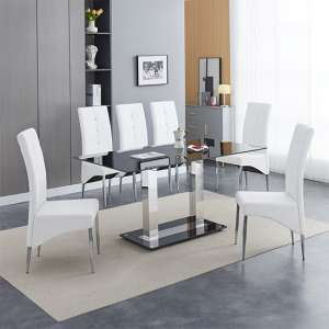 Jet Large Black Glass Dining Table With 6 Vesta White Chairs - UK