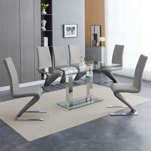 Jet Large Clear Glass Dining Table With 6 Demi Z Grey Chairs - UK