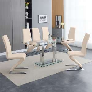 Jet Large Clear Glass Dining Table With 6 Demi Z Taupe Chairs - UK
