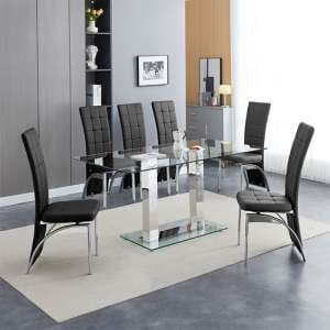 Jet Large Clear Glass Dining Table With 6 Ravenna Black Chairs - UK