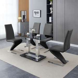 Jet Small Black Glass Dining Table With 4 Demi Z Black Chairs - UK