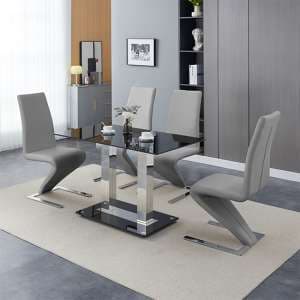 Jet Small Black Glass Dining Table With 4 Demi Z Grey Chairs - UK
