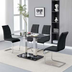 Jet Small Black Glass Dining Table With 4 Paris Black Chairs - UK