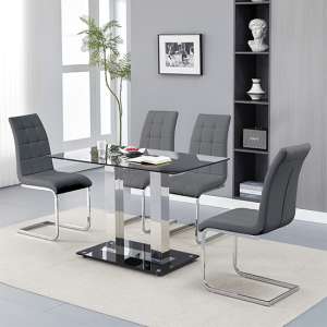 Jet Small Black Glass Dining Table With 4 Paris Grey Chairs - UK