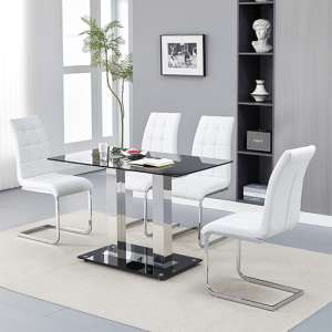 Jet Small Black Glass Dining Table With 4 Paris White Chairs - UK