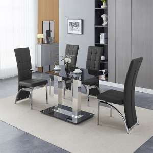Jet Small Black Glass Dining Table With 4 Ravenna Black Chairs - UK