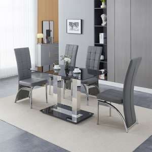 Jet Small Black Glass Dining Table With 4 Ravenna Grey Chairs - UK