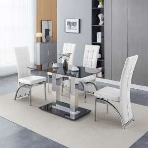Jet Small Black Glass Dining Table With 4 Ravenna White Chairs - UK
