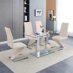Jet Small Clear Glass Dining Table With 4 Demi Z Taupe Chairs - UK