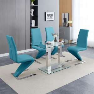 Jet Small Clear Glass Dining Table With 4 Demi Z Teal Chairs - UK