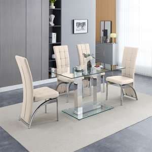 Jet Small Clear Glass Dining Table With 4 Ravenna Taupe Chairs - UK