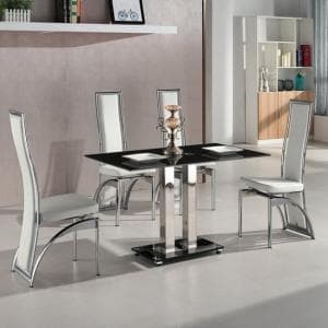 Jet Small Black Glass Dining Table With 4 Chicago White Chairs - UK